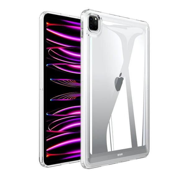 Back Case for iPad Pro 12.9 2022/2021/2020/2018, Slim Clear Transparent Back Cover with Shockproof Acrylic Back + Soft TPU Bumper Frame Anti-Fingerprint Lightweight, Transparent