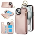 thumbnail image 1 of Back Case for iPhone 11, Finger Ring Kickstand PU Leather Card Slots Magnetic Buckle Shockproof Drop Protective RFID Blocking Zipper Pocket Wallet Case for iPhone 11,Rosegold, 1 of 8