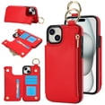 thumbnail image 1 of Back Case for iPhone 11, Finger Ring Kickstand PU Leather Card Slots Magnetic Buckle Shockproof Drop Protective RFID Blocking Zipper Pocket Wallet Case for iPhone 11,Red, 1 of 8