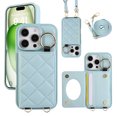 thumbnail image 1 of Back Case for iPhone 12 Pro Max, Stylish Slim Fit Card Holder Kickstand Finger Ring Crossbody Strap, PU Leather + TPU Durable Shockproof Protective Phone Case Cover for Women Girls - Blue, 1 of 6