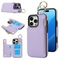 thumbnail image 1 of Back Case for iPhone 13 Pro, Finger Ring Kickstand PU Leather Card Slots Magnetic Buckle Shockproof Drop Protective RFID Blocking Zipper Pocket Wallet Case for iPhone 13 Pro,Violet, 1 of 8