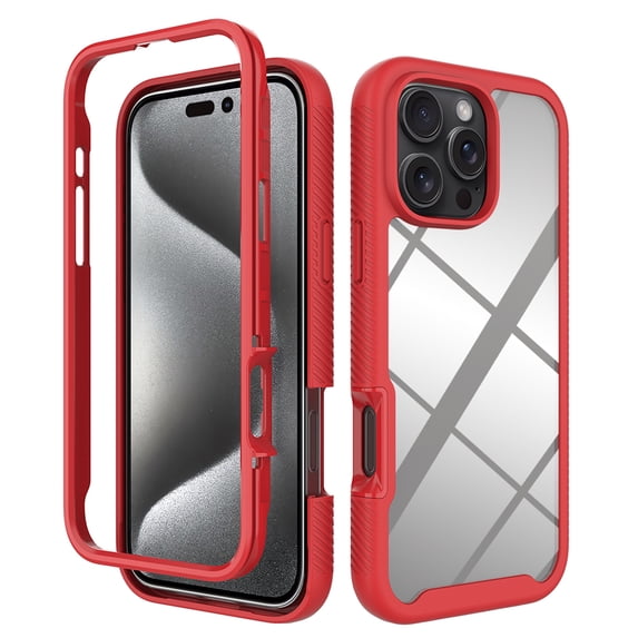 Back Case for iPhone 15 Pro, Luxury TPU Front Frame PC Clear Back Full Body Shockproof Hybrid 2 In 1 Anti-Scratch Anti-Slip Protective Phone Cover Case for iPhone 15 Pro, Red