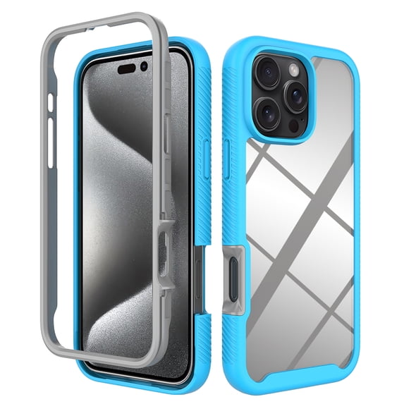 Back Case for iPhone 15 Pro, Luxury TPU Front Frame PC Clear Back Full Body Shockproof Hybrid 2 In 1 Anti-Scratch Anti-Slip Protective Phone Cover Case for iPhone 15 Pro, Blue