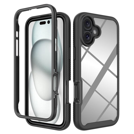 Back Case for iPhone 16 Plus, Luxury TPU Front Frame PC Clear Back Full Body Shockproof Hybrid 2 In 1 Anti-Scratch Anti-Slip Protective Phone Cover Case for iPhone 16 Plus, Black