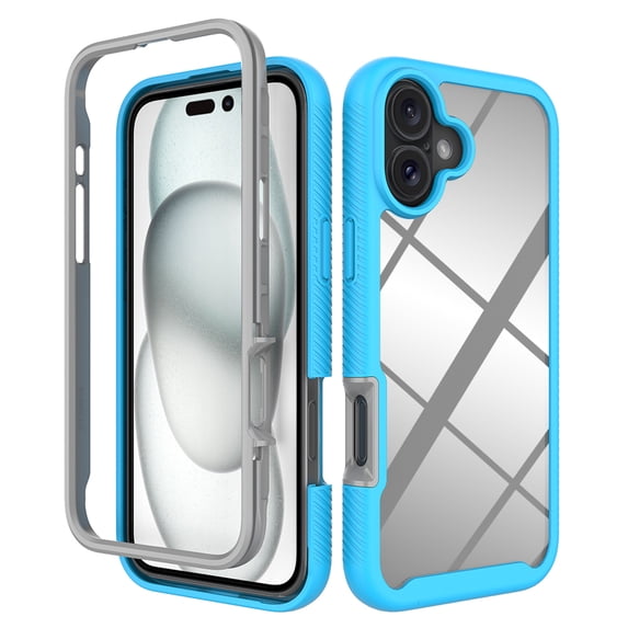 Back Case for iPhone 16 Plus, Luxury TPU Front Frame PC Clear Back Full Body Shockproof Hybrid 2 In 1 Anti-Scratch Anti-Slip Protective Phone Cover Case for iPhone 16 Plus, Blue