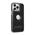 thumbnail image 1 of Back Case for iPhone 16 Pro Max, Crocodile Texture PU Leather + Plating Frame, Hidden Adjustable Kickstand, Support Magnetic Car Mount, Drop Protective Phone Cover for iPhone 16 Pro Max, Black, 1 of 7