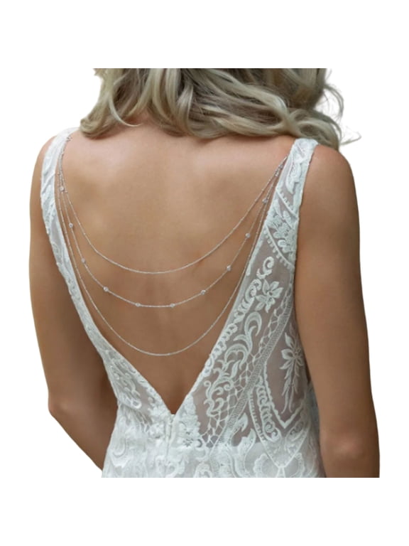 Back Chain for Women Mutlilayer Shoulder Chain Rhinestones Back Necklace Body Jewelry for Special Event and Daily Wear