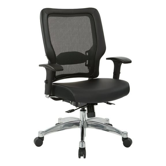 Back Chair in Black Vertical Mesh in Black Bonded Leather Seat