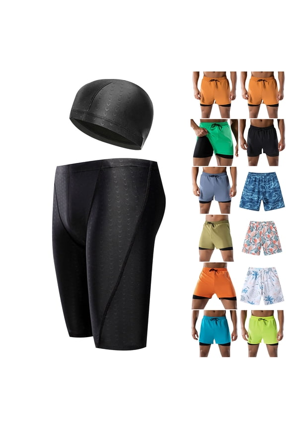 Mens Swim Trunks with Compression Liner Quick-Dry Bathing Suit Summer Casual Drawstring Workout Athletic Sports Shorts Holiday Beach Outfits Orange XL