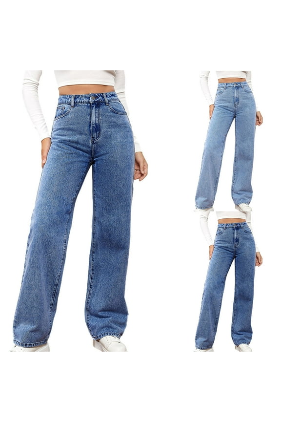 Back to College Sales, lcziwo Womens Baggy High Waist Jeans Loose Straight Leg Jean Pants Solid Casual Denim Trousers with Pockets 2025 Fashion Y2k Streetwear Black L