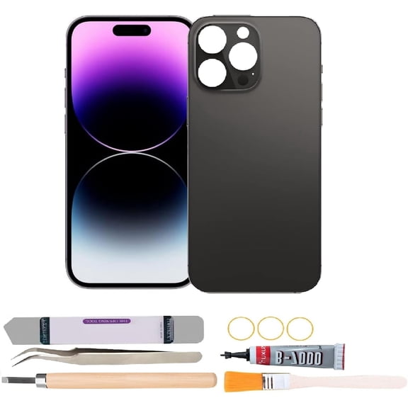 Back Cover Glass Replacement Compatible with iPhone 14 Pro 6.1 inches with Repair Tool Kits (Black)