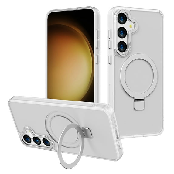 Back Cover for Samsung Galaxy S24 with Frosted Back, Rotating Kickstand Support and Raised Camera Protection - Clear