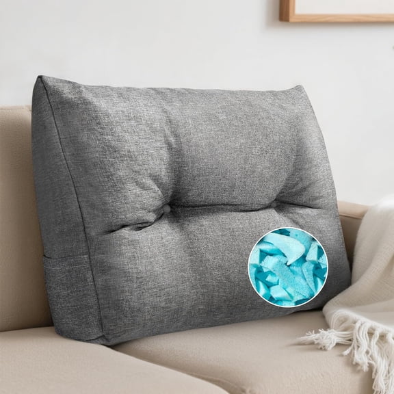 Back Cushion for Couch Wedge Lumbar Support Backrest Pillow with Shredded Foam Filled and Side Pocket Sofa Back Cushions for Sitting & Reading, 23.619.65.1Inch
