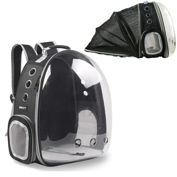 Back Extension Cat Backpack Carriers, Space Capsule Transparent Bubble Expandable Pet Carrier for Kitten and Small Dog up to 13 Pounds, Black
