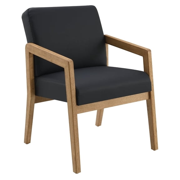 Back Faux Leather in Black with Medium Oak Finish Visitors Chair