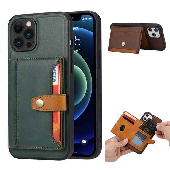 Back Flip Cover for Apple iPhone 14 Pro Max, Mantto Premium PU Leather Card Holder Magnetic Buckle Back Case Shockproof Cover for iPhone 14 Pro Max - 6.7", Green