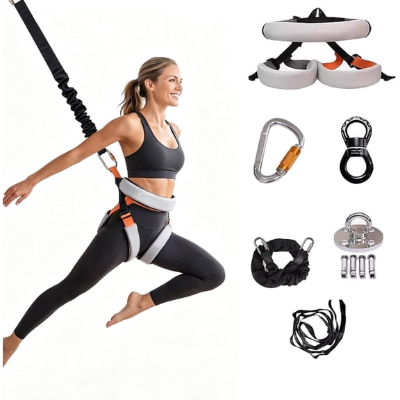 Back Flip Trainer Bungee, (70kg), Resistance Band Set, Bungee Fitness Set, with Waist Belt & Carabiners, Heavy Duty Suspension Cord for Yoga, Home Gym Workout & Aerial Dance