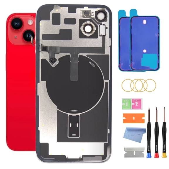 Back Glass Replacemen for iPhone 14 6.1 Inch with Wireless Charging Flex Cable and Camera Frame All Parts (Product Red)