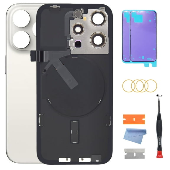 Back Glass Replacement for 15 Pro max with Plate & Flex Cable - Back Glass Replacement for 15 Pro max 6.7 Inch with Repairing Tool Kits(Silver Titanium)