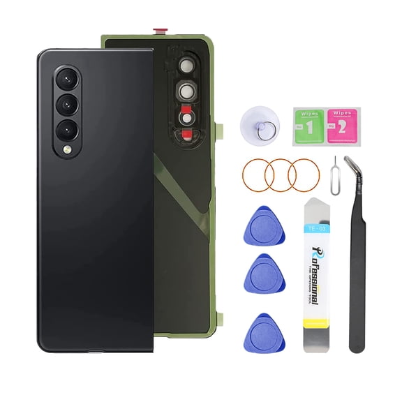 Back Glass Replacement for Samsung Galaxy Z Fold 3 5G with Camera Frame - Pre-Installed Adhesive Tape & Repair ToolsPhantom Black