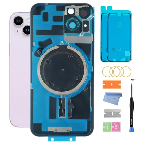 Back Glass Replacement for iPhone 14 - 6.1 Inch Back Glass Replacement for iPhone 14 All Carriers with Pre-Installed Plate & Camera Frame & Repairing Tool Kits(Purple)