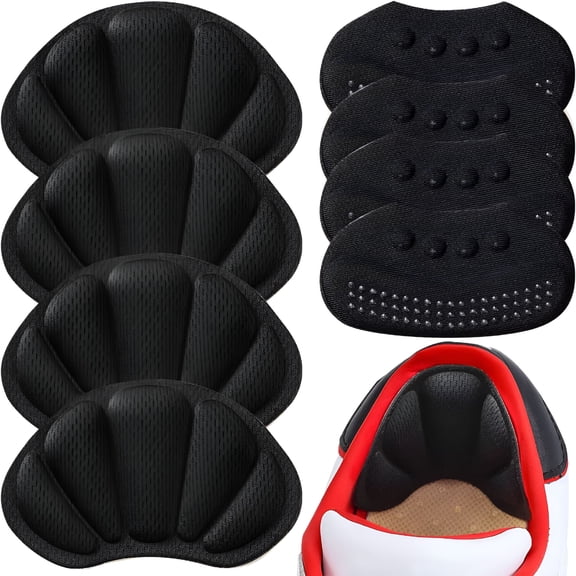 Back of Heel Cushion Pads, Adhesive Heel Grips Inserts for Boots, Loose Shoes Too Big, Reusable Heel Guards Liners for Women Men, Improve Shoe Fit, 4PCS-Black 4PCS-Black,3.7inch,Black