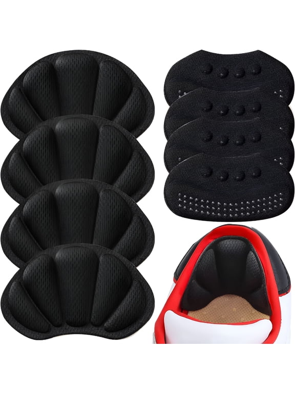 Back of Heel Cushion Pads, Adhesive Heel Grips Inserts for Boots, Loose Shoes Too Big, Reusable Heel Guards Liners for Women Men, Improve Shoe Fit, 4PCS-Black 4PCS-Black,3.7inch,Black