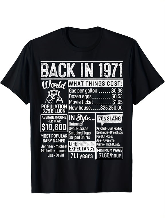 Back In 1971 Vintage Retro Year Facts Statistics Nostalgia Design Unisex Adult Birthday Gift Anniversary Celebration Cotton Men's Women's Tee Shirt