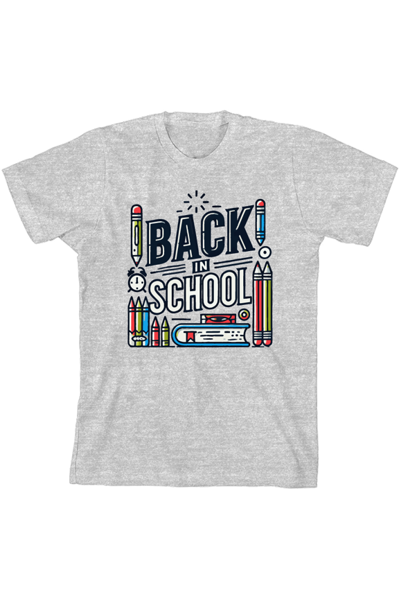 Back In School Adult Heather Gray Crew Neck Short Sleeve Tee-Large