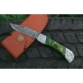 thumbnail image 1 of Back Lock Folding Knife Handmade Damascus Steel With Green Pakka Wood Engraved Steel Handle, 1 of 9
