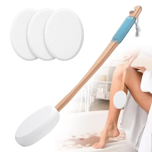 Back Lotion Applicator with 4 Replaceable Pads, Lotion Applicator for Back Self Elderly, Women, Sunscreen Applicator for Cream with 17 Curved Handle Easy to Target Back and Feet, Sky Blue by Toyeng