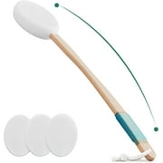 Back Lotion Applicator with 4 Replaceable Pads, Lotion Applicator for Back Self Elderly, Women, Sunscreen Applicator for Cream with 17" Curved Handle Easy to Target Back and Feet, White