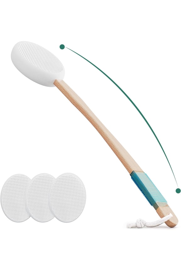 Back Lotion Applicator with 4 Replaceable Pads, Lotion Applicator for Back Self Elderly, Women, Sunscreen Applicator for Cream with 17" Curved Handle Easy to Target Back and Feet, White