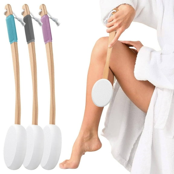 Back Lotion Applicator Cozival Long Handle Lotion Applicator for Back, Includes Wood Handle & 3 Replaceable Eva Brush Heads, Ideal for Elderly and Flexible Back Moisturizing, Eva Brush Handle, Grey