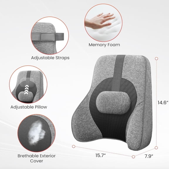 Heated Lumbar Support Pillow with 4 Shiatsu Massage Heads for Office Car Chair - Memory Foam Back Cushion