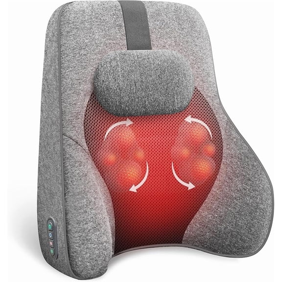 MY Back Lumbar Support Pillow for Office,Car,Heated Back Support with 4 Shiatsu Massage Heads & Heating Function, Memory Foam Lumbar Pillow for Computer Gaming Chair-Gray