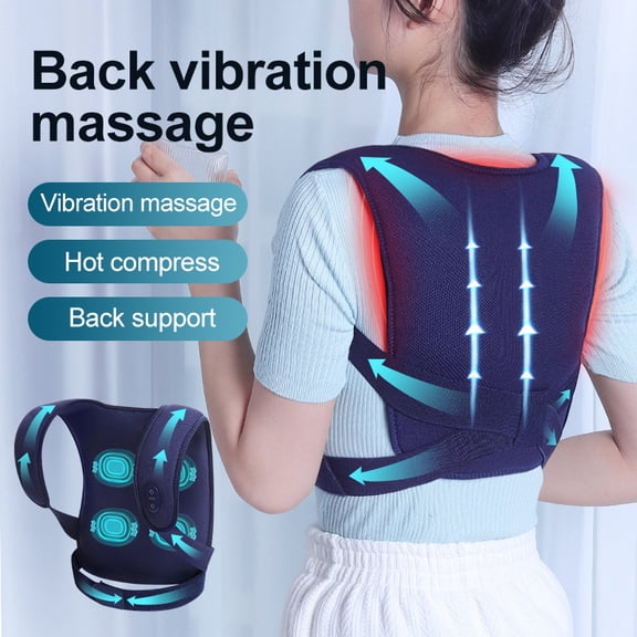 Back Massage Support Vest with Soothing Heat, Vibration Posture Alignment Band for Office and Home Wellness, Adjustable Comfort Straps for Adults, Deep Blue