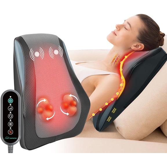 Back Massager with Heat for Lower & Neck Pain Relief, Deep Tissue Shiatsu Massage Pillow Fixed 3D Kneading Nodes Neck, Chair as Gift Mom Dad Women Men