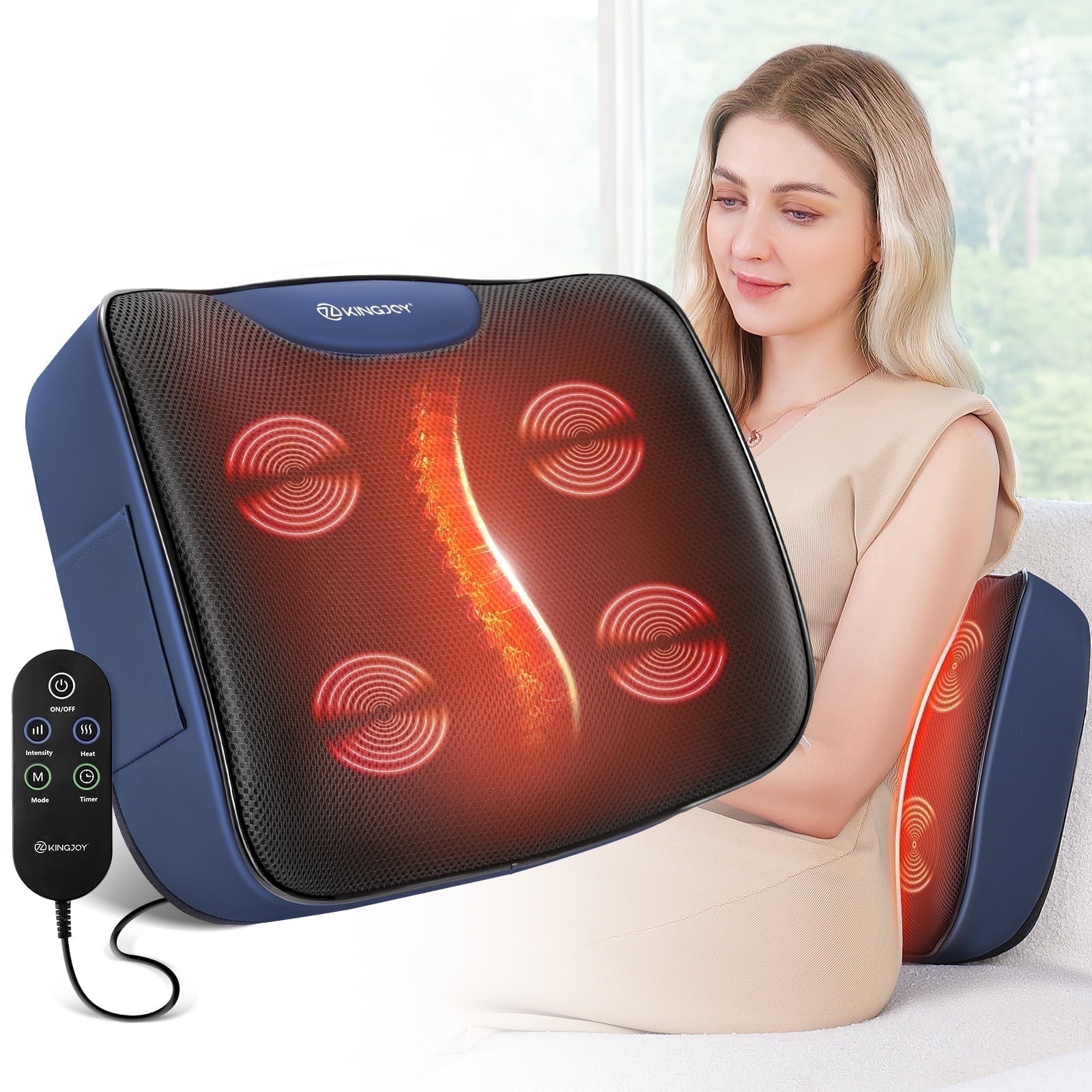 Easezen Back Massager with Heat and Vibration, Lumbar Support Pillow for Office Chair Car Sofa, Gift for Women Man