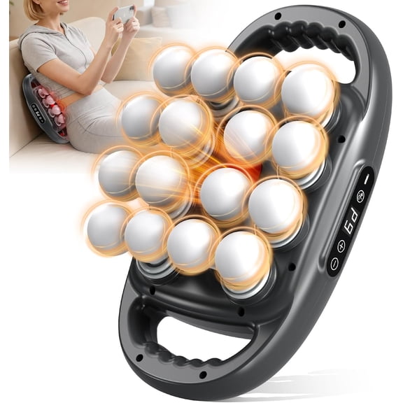 Back Massager with 16-Head Deep Tissue Percussion, 9 Modes and 9 Intensities, Noise-Free for Shoulders Legs Feet and Neck