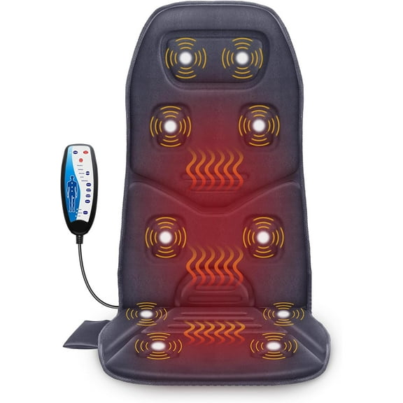 Back Massager with Heat, 10 Motors Vibration Seat Massager, Chair Massage Pad, Heated Chair Pad, Chair Warmer,Gifts for Elderly, Mom, Dad (Gray)
