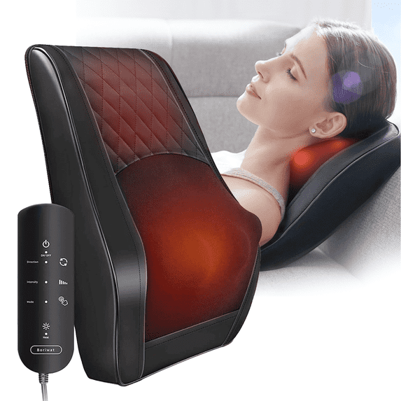 Back Massager with Heat, Boriwat Shiatsu Back and Neck Massager Pillow for Muscle Tension Deep Tissue