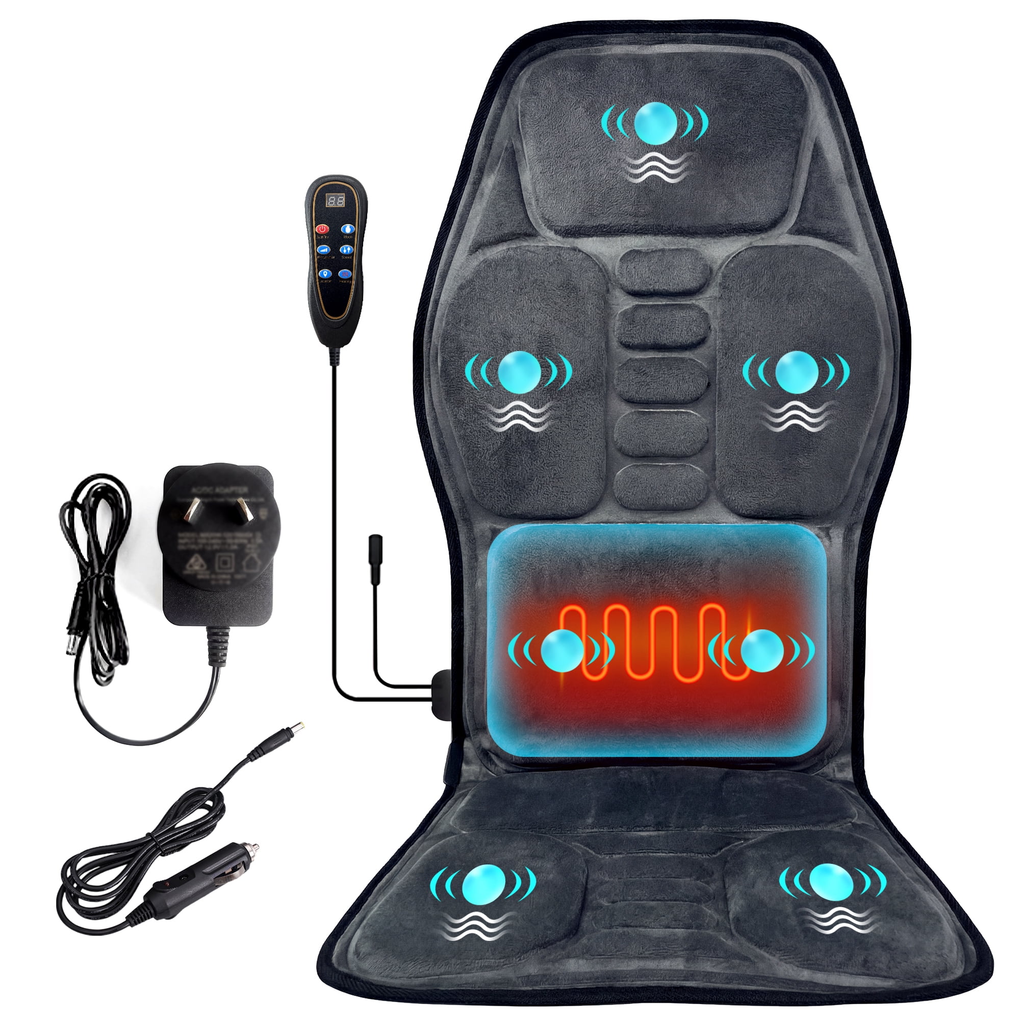 Back Massager with Heat, Massage Seat Cushion with 7 Motors, 3-Level Heat, 9 Modes & 9 Intensities, Massage Chair Pad for Home Office Car Use