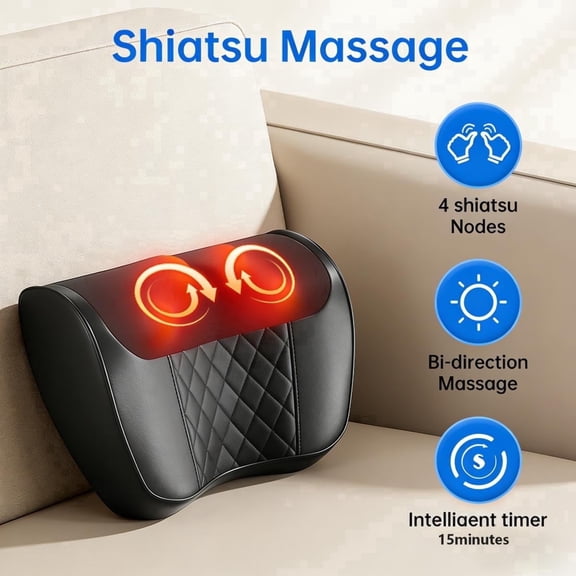 Unbranded Pillow Back Shiatsu Deep-Kneading Massager with Heat, Black