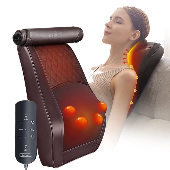 Boriwat Neck & Back Massager with Heat & Vibration — 3D Deep-Kneading Shiatsu Pillow, Brown — Gift for Mom & Dad