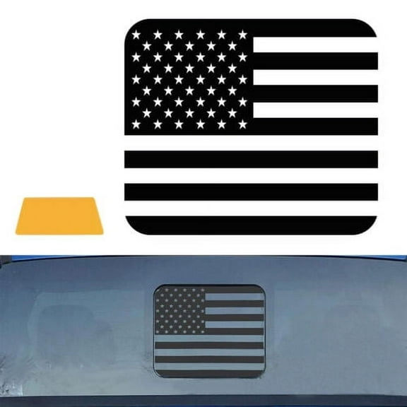 Back Middle Window Decal American Flag See Through Stickers For 2015-2021 F150 and 2017-2021 F250 F350 Black