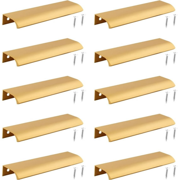Back Mount Finger Edge Pull,Happon 10Pcs Gold Aluminum Hidden Handles Concealed Finger Pull Handles Invisible Tab Pulls with Screws for Drawer, Cabinet,Wardrobe Door (150mm/5.9in)