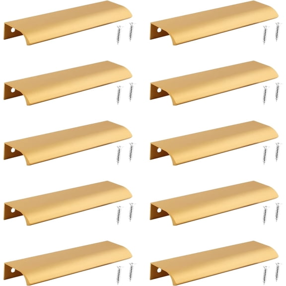 Back Mount Finger Edge Pull,Happon 10Pcs Gold Aluminum Hidden Handles Concealed Finger Pull Handles Invisible Tab Pulls with Screws for Drawer, Cabinet,Wardrobe Door (150mm/5.9in)