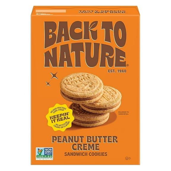 Back to Nature - Peanut Butter Creme Sandwich Cookies - Made with Real Ingredients like Wheat Flower & Whole Grains - Seriously Tasty Snack - Non-GMO - 5.5 Ounce ( Pack of 2 )