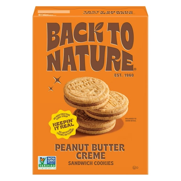 Back to Nature - Peanut Butter Creme Sandwich Cookies - Made with Real Ingredients like Wheat Flower & Whole Grains - Seriously Tasty Snack - Non-GMO - 5.5 Ounce